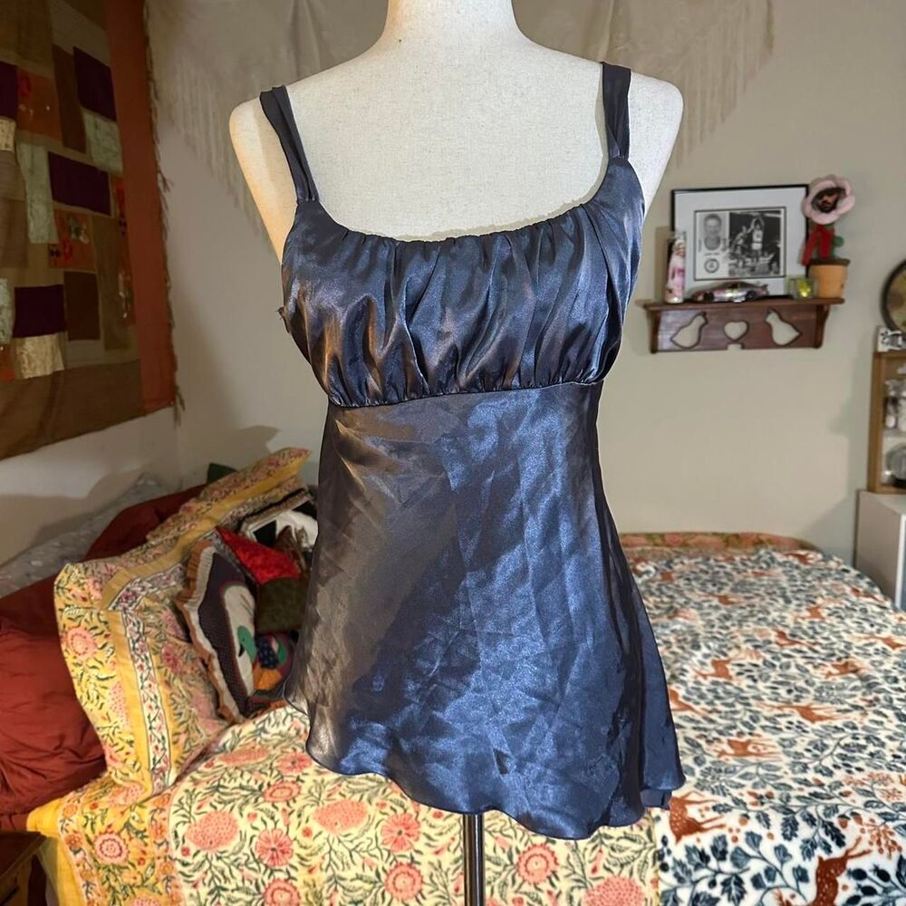 Self Esteem Dark Grey Satin-Feel Asymmetrical Hem Tank Top